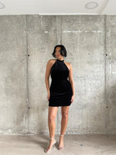 Black Rib-Velvet Halterneck Mini-Dress